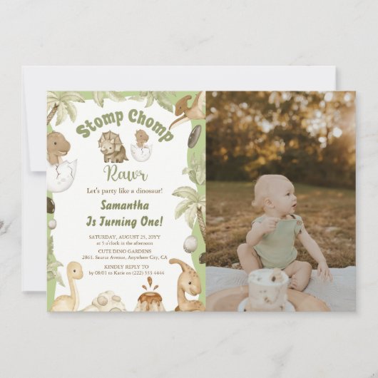 Schattigee Dinosaurus Jongen Verjaardag Dino Party Kaart (Voorkant)