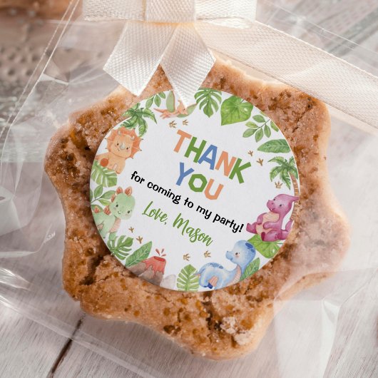 Schattigee Dinosaurus Jongen Verjaardagsfeestje Ronde Sticker