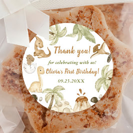 Schattigee Dinosaurus Jongen Verjaardagsfeestje Ronde Sticker