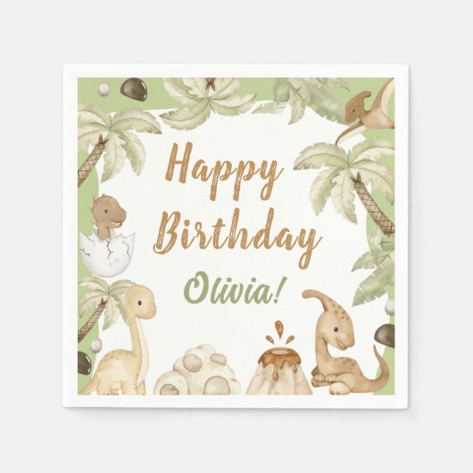 Schattigee Dinosaurus Jongen Verjaardagsfeestje Servet (Voorkant)