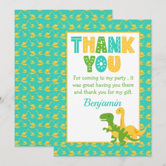 Schattigee Dinosaurus Jongens Verjaardag Bedankkaart (Voorkant / Achterkant)