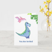 Schattigee dinosaurus jongensnaam & leeftijd verja kaart (Gele Bloem)