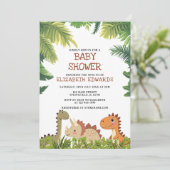 Schattigee dinosaurus Jurassic Greenery Baby showe Kaart (Staand voorkant)