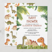 Schattigee dinosaurus Jurassic Greenery Baby showe Kaart (Voorkant / Achterkant)