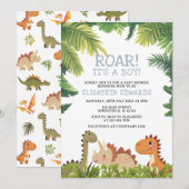 Schattigee dinosaurus Jurassic Greenery Baby showe Kaart (Voorkant / Achterkant)