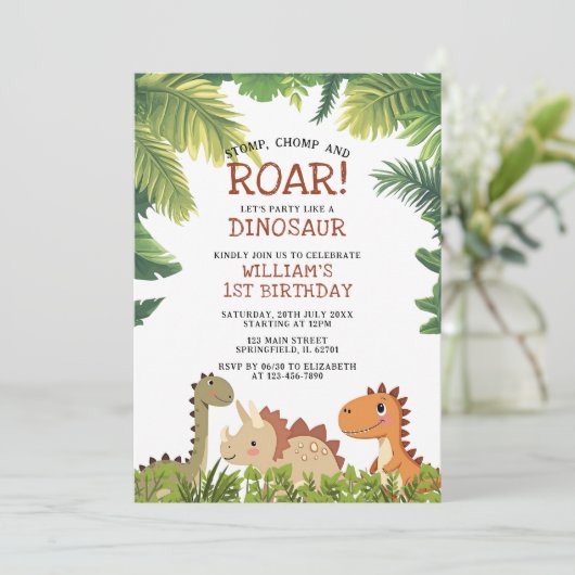 Schattigee dinosaurus Jurassic Greenery verjaardag Kaart (Staand voorkant)