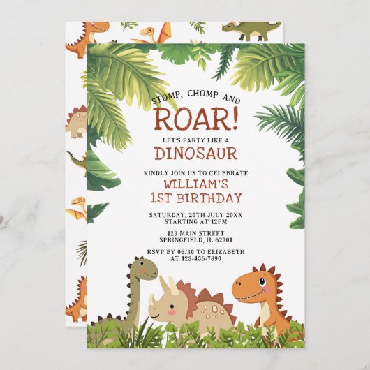 Schattigee dinosaurus Jurassic Greenery verjaardag Kaart (Voorkant / Achterkant)