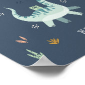 Schattigee Dinosaurus Kaarten en Geschenken Feestb Poster (Hoek)