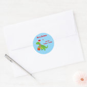 Schattigee Dinosaurus Kerst TRex Blauw Kinder Ronde Sticker (Envelop)