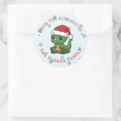 Schattigee dinosaurus kerst uit onze keuken Sticke Ronde Sticker (Tas)