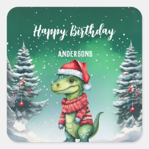 Schattigee Dinosaurus Kerstboom verjaardagsfeestje Vierkante Sticker