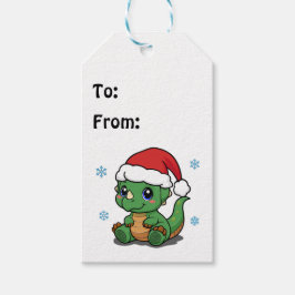 Schattigee Dinosaurus Kerstmuts van/naar Kerstcade Cadeaulabel
