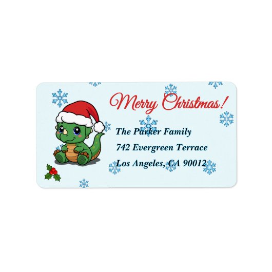 Schattigee Dinosaurus Kerstretour adreslabels Etiket (Voorkant)