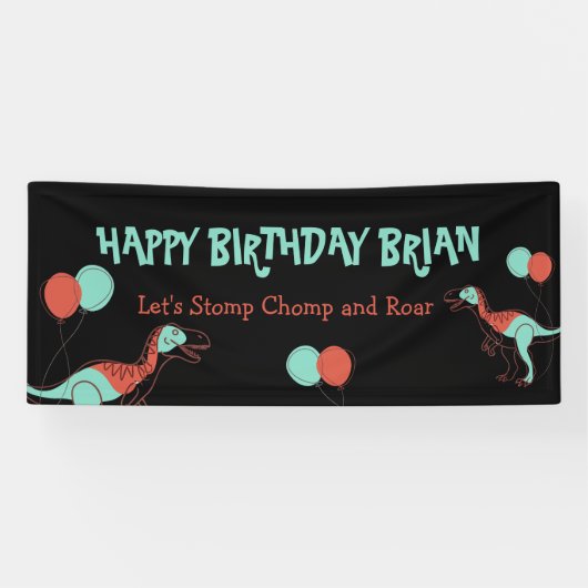 Schattigee Dinosaurus kind Verjaardag Banner (Horizontaal)