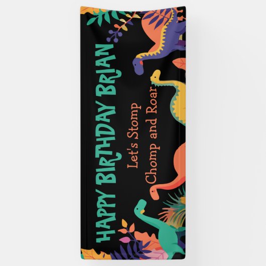 Schattigee Dinosaurus kind Verjaardag Banner (Verticaal)