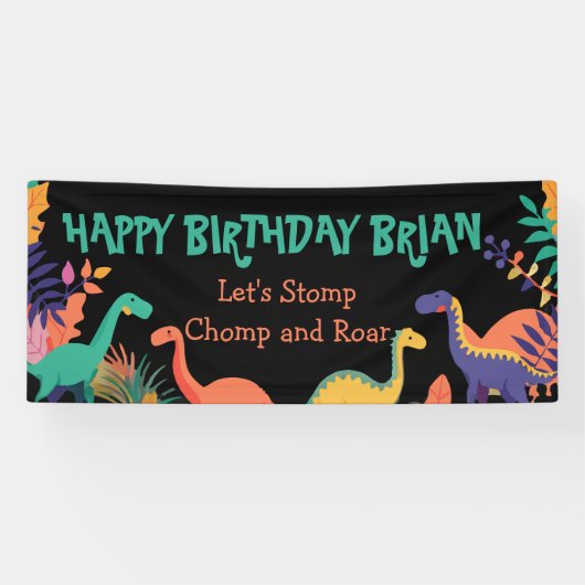 Schattigee Dinosaurus kind Verjaardag Banner (Horizontaal)