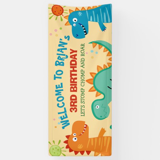 Schattigee Dinosaurus kind Verjaardag Banner (Verticaal)