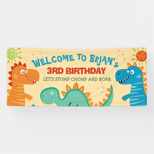 Schattigee Dinosaurus kind Verjaardag Banner (Horizontaal)