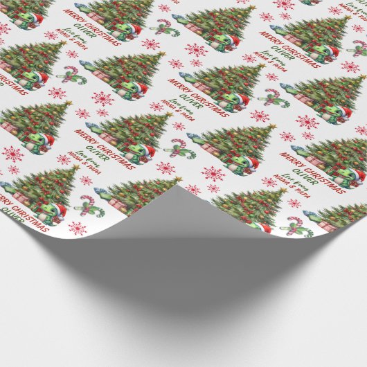 Schattigee Dinosaurus Kinder Kerst Cadeaupapier (Hoek)