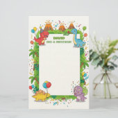 Schattigee Dinosaurus Kinderen Aangepaste Naam Mit Briefpapier (Staand voorkant)