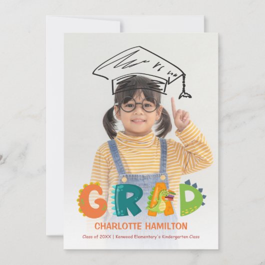 Schattigee Dinosaurus Kindergarten Afstuderen Aank Kaart (Voorkant)