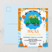 Schattigee Dinosaurus kleurrijke vuilniswagen verj Uitnodiging Briefkaart (Voorkant / Achterkant)