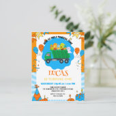 Schattigee Dinosaurus kleurrijke vuilniswagen verj Uitnodiging Briefkaart (Staand voorkant)