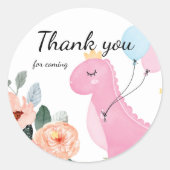Schattigee dinosaurus kroonballon floral baby show ronde sticker (Voorkant)