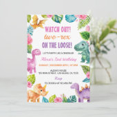 Schattigee Dinosaurus Meisje Twee-Rex Verjaardag U Kaart (Staand voorkant)