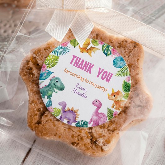 Schattigee Dinosaurus Meisje Verjaardag Classic Ro Ronde Sticker