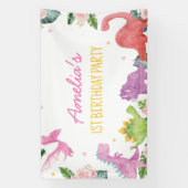 Schattigee dinosaurus meisje verjaardag spandoek (Verticaal)