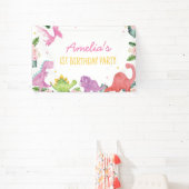 Schattigee dinosaurus meisje verjaardag spandoek (Insitu)
