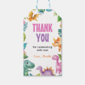 Schattigee Dinosaurus Meisje Verjaardagsfeest Dank Cadeaulabel (Voorkant)