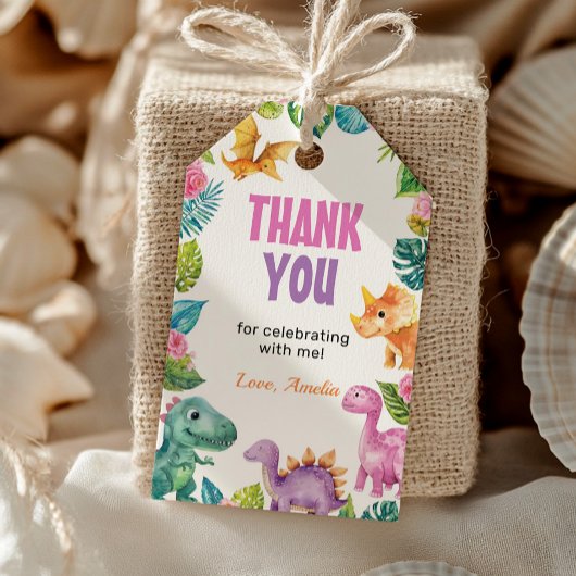Schattigee Dinosaurus Meisje Verjaardagsfeest Dank Cadeaulabel