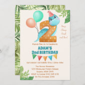 Schattigee dinosaurus met ballonnen 2e verjaardag kaart (Voorkant / Achterkant)