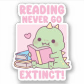 Schattigee dinosaurus met boeken die nooit uitgest sticker (Voorkant)