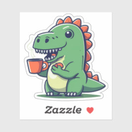 Schattigee dinosaurus met een kopje koffie sticker
