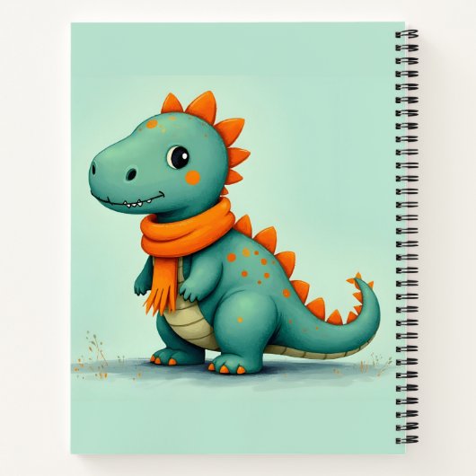 Schattigee dinosaurus met een Oranje sjaal Notitieboek (Achterkant)