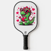 Schattigee Dinosaurus met Hart Zonnebril en Valent Pickleball Paddle (Voorkant)