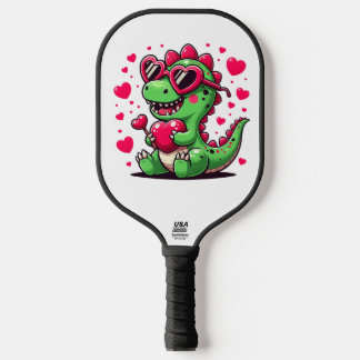 Schattigee Dinosaurus met Hart Zonnebril en Valent Pickleball Paddle