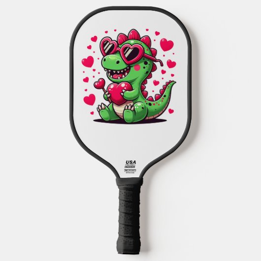 Schattigee Dinosaurus met Hart Zonnebril en Valent Pickleball Paddle (Achterkant)