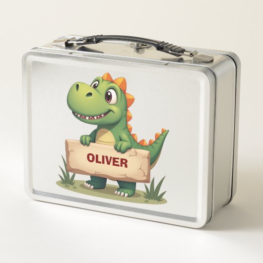 Schattigee dinosaurus met naambord gepersonaliseer (Achterkant)