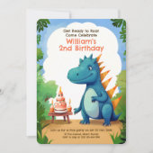 Schattigee dinosaurus met taart | Dino Kids Verjaa Kaart (Voorkant)