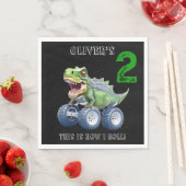 Schattigee dinosaurus monstertruck gepersonaliseer servet (Insitu)