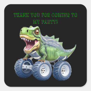 Schattigee dinosaurus monstertruck gepersonaliseer vierkante sticker