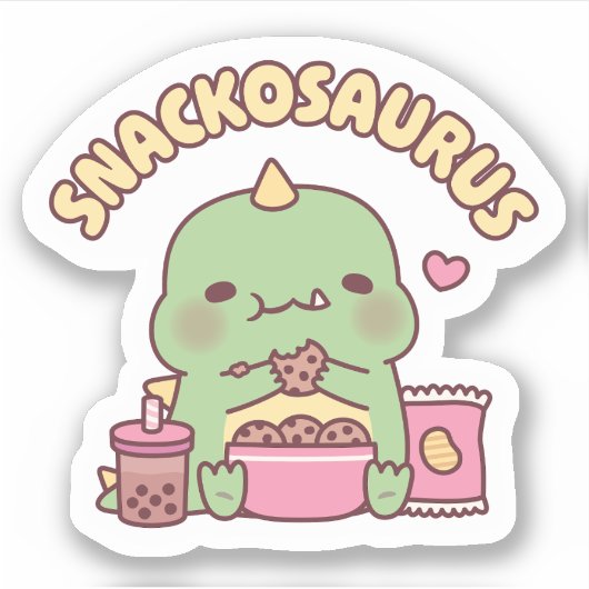 Schattigee Dinosaurus Munching Cookies Snackosauru Sticker (Voorkant)