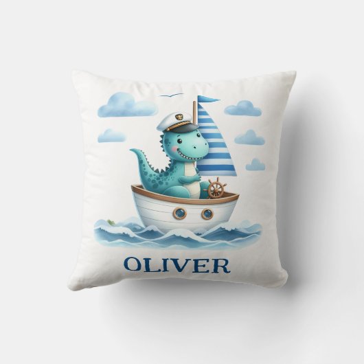 Schattigee dinosaurus nautische captain gepersonal kussen (Achterkant)