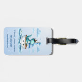 Schattigee dinosaurus nautische kapitein blauw bagagelabel (Achterkant horizontaal)