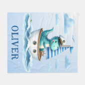 Schattigee dinosaurus nautische kapitein gepersona fleece deken (Voorkant (Horizontaal))