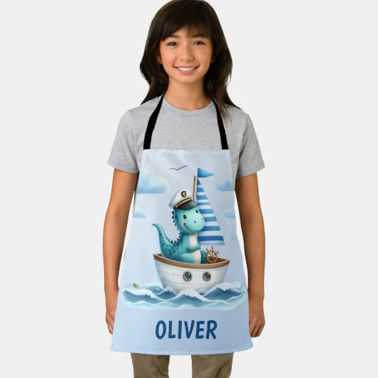 Schattigee dinosaurus nautische kapitein gepersona schort (Insitu)